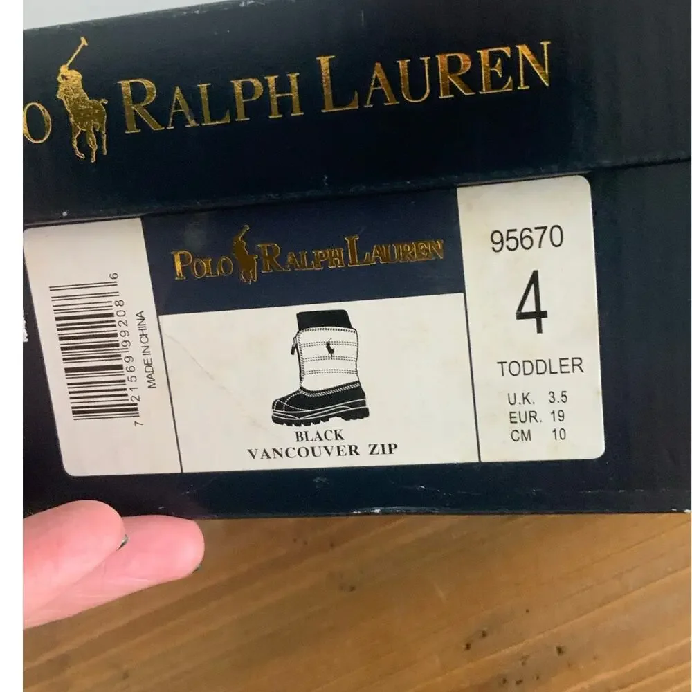 Polo Ralph Black Vancouver Zip Snow Boots size 4‎